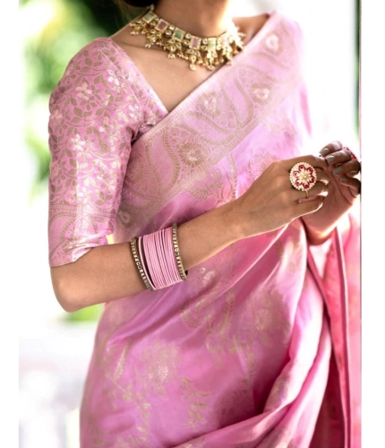 Women's Silk Printed Saree With Unstitched Blouse 5.5Mtr (Pink)