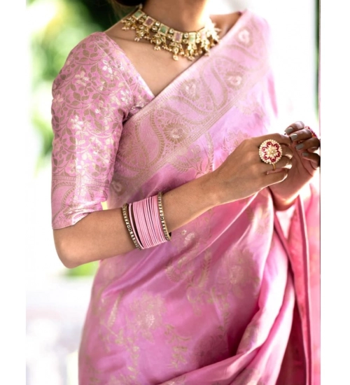 Women's Silk Printed Saree With Unstitched Blouse 5.5Mtr (Pink)