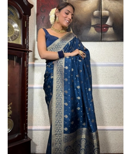 Women's Silk Printed Saree With Unstitched Blouse 5.5Mtr (Rama) Women's Silk Printed Saree With Unstitched Blouse 5.5Mtr (Rama)