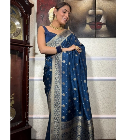 Women's Silk Printed Saree With Unstitched Blouse 5.5Mtr (Rama)