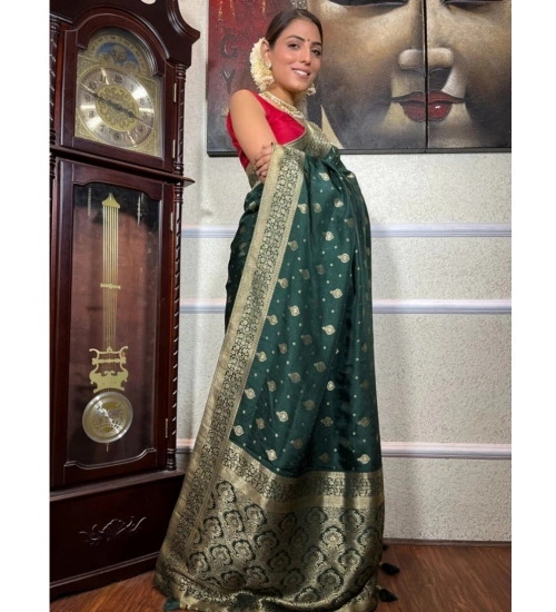 Women's Silk Printed Saree With Unstitched Blouse 5.5Mtr (Green)