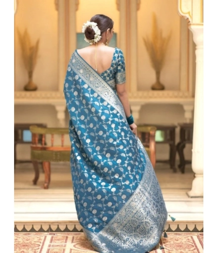 Women's Silk Printed Saree With Unstitched Blouse 5.5Mtr (Rama) Women's Silk Printed Saree With Unstitched Blouse 5.5Mtr (Rama)