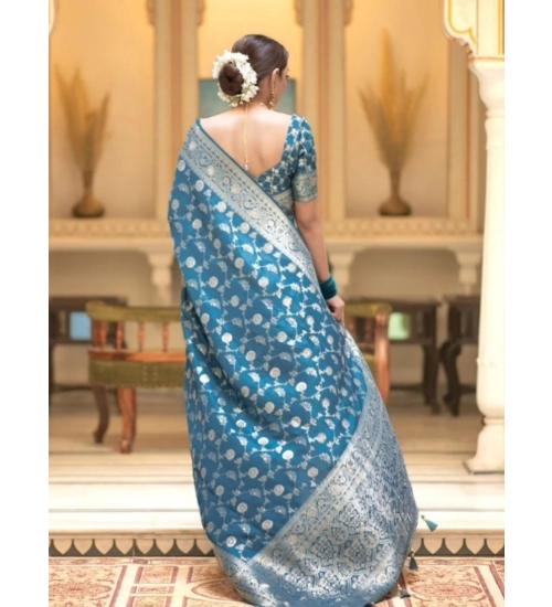 Women's Silk Printed Saree With Unstitched Blouse 5.5Mtr (Rama)