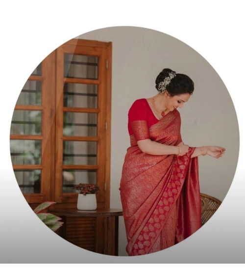 Women's Silk Printed Saree With Unstitched Blouse 5.5Mtr (Red)