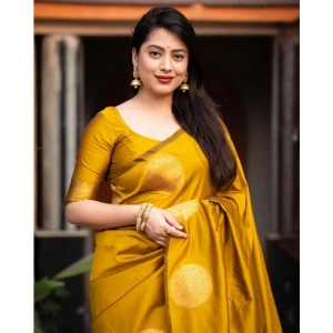 Generic Women's Silk Printed Saree With Unstitched Blouse 5.5Mtr (Yellow)