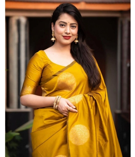 Women's Silk Printed Saree With Unstitched Blouse 5.5Mtr (Yellow) Women's Silk Printed Saree With Unstitched Blouse 5.5Mtr (Yellow)