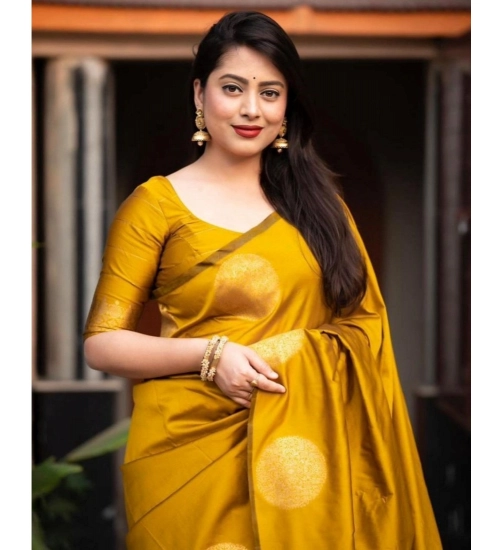 Women's Silk Printed Saree With Unstitched Blouse 5.5Mtr (Yellow)
