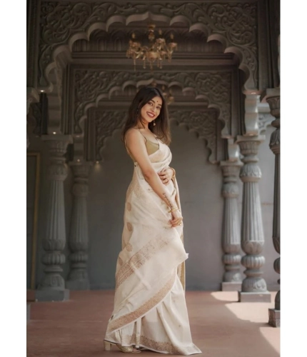 Women's Cotton Printed Saree With Unstitched Blouse 5.5Mtr (Cream) Women's Cotton Printed Saree With Unstitched Blouse 5.5Mtr (Cream)