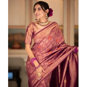 Generic Women's Silk Printed Saree With Unstitched Blouse 5.5Mtr (Wine)