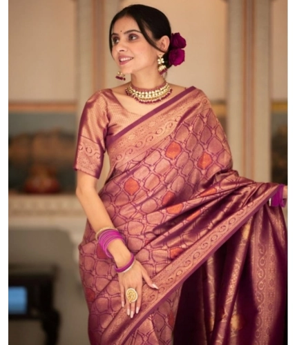 Women's Silk Printed Saree With Unstitched Blouse 5.5Mtr (Wine) Women's Silk Printed Saree With Unstitched Blouse 5.5Mtr (Wine)