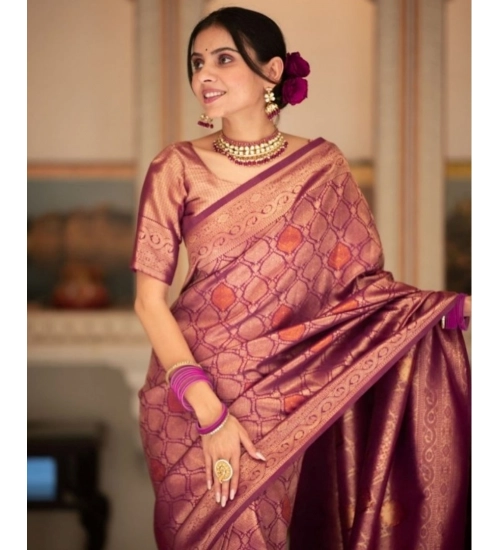 Women's Silk Printed Saree With Unstitched Blouse 5.5Mtr (Wine)