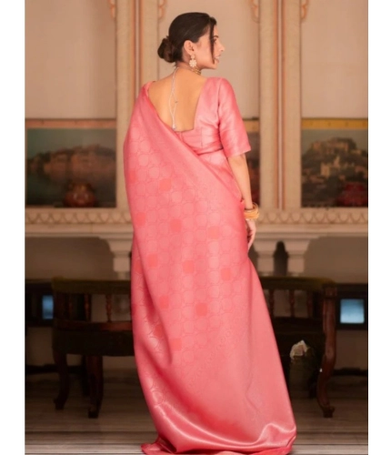 Women's Silk Printed Saree With Unstitched Blouse 5.5Mtr (Pink)