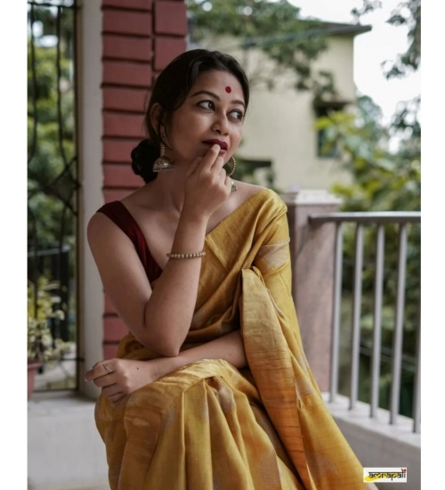 Women's Silk Printed Saree With Unstitched Blouse 5.5Mtr (Yellow)