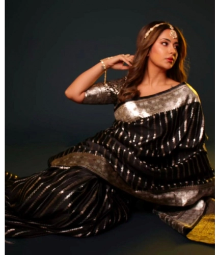 Women's Silk Printed Saree With Unstitched Blouse 5.5Mtr (Black) Women's Silk Printed Saree With Unstitched Blouse 5.5Mtr (Black)