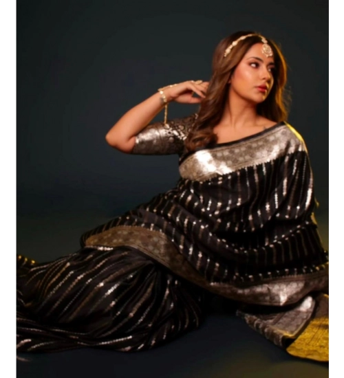 Women's Silk Printed Saree With Unstitched Blouse 5.5Mtr (Black) Women's Silk Printed Saree With Unstitched Blouse 5.5Mtr (Black)