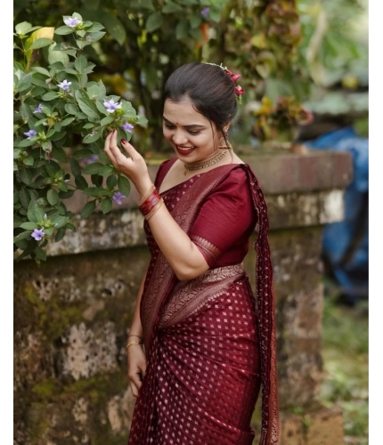 Women's Silk Printed Saree With Unstitched Blouse 5.5Mtr (Maroon) Women's Silk Printed Saree With Unstitched Blouse 5.5Mtr (Maroon)