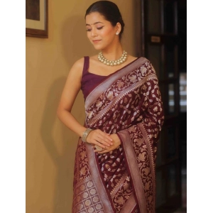Generic Women's Silk Printed Saree With Unstitched Blouse 5.5Mtr (Maroon)