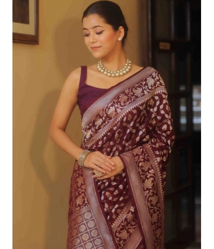 Women's Silk Printed Saree With Unstitched Blouse 5.5Mtr (Maroon) Women's Silk Printed Saree With Unstitched Blouse 5.5Mtr (Maroon)