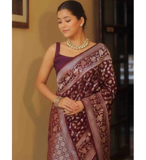 Women's Silk Printed Saree With Unstitched Blouse 5.5Mtr (Maroon)