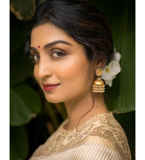 Women's Silk Printed Saree With Unstitched Blouse 5.5Mtr (Off White)