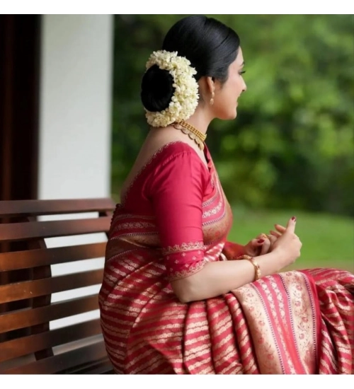 Women's Silk Printed Saree With Unstitched Blouse 5.5Mtr (Pink)