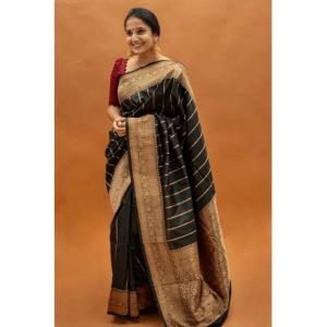 Generic Women's Silk Printed Saree With Unstitched Blouse 5.5Mtr (Black)