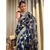 Women's Silk Printed Saree With Unstitched Blouse 5.5Mtr (Dark Blue)