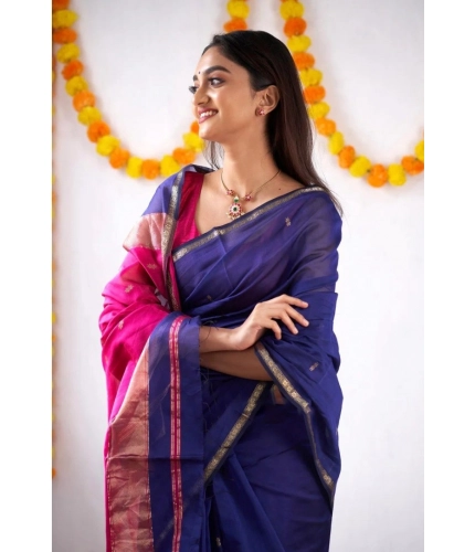 Women's Cotton Printed Saree With Unstitched Blouse 5.5Mtr (Blue) Women's Cotton Printed Saree With Unstitched Blouse 5.5Mtr (Blue)