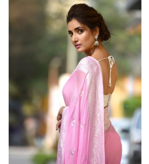 Women's Cotton  Printed Saree With Unstitched Blouse 5.5Mtr (Pink)