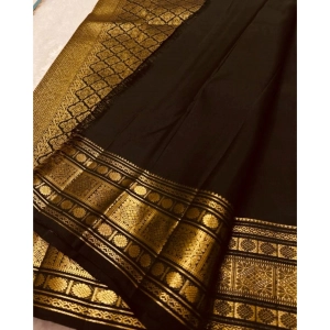 Generic Women's Silk Printed Saree With Unstitched Blouse 5.5Mtr (Black)