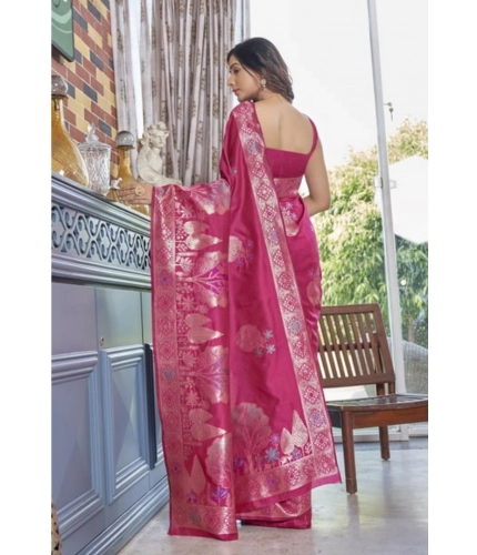 Women's Silk Printed Saree With Unstitched Blouse 5.5Mtr (Rani Pink) Women's Silk Printed Saree With Unstitched Blouse 5.5Mtr (Rani Pink)