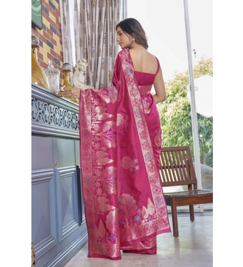 Women's Silk Printed Saree With Unstitched Blouse 5.5Mtr (Rani Pink)