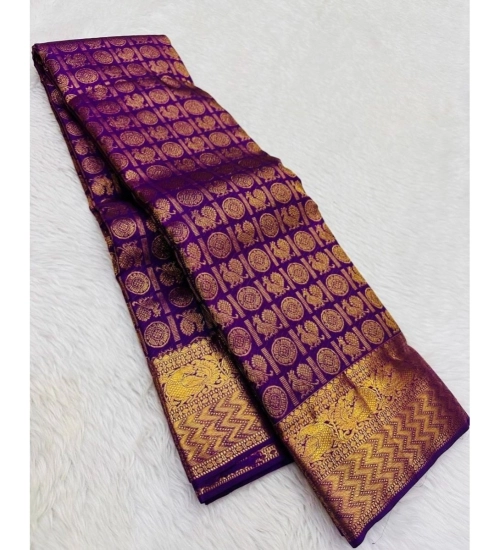 Women's Silk Printed Saree With Unstitched Blouse 5.5Mtr (Purple)