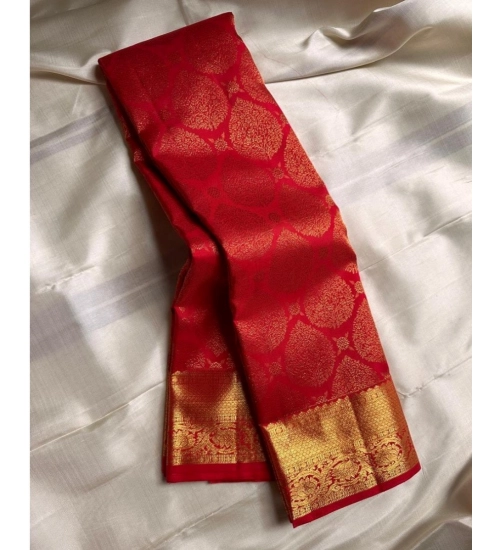 Women's Silk Printed Saree With Unstitched Blouse 5.5Mtr (Red)