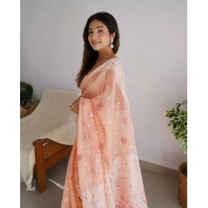 Generic Women's Cotton  Printed Saree With Unstitched Blouse 5.5Mtr (Peach)