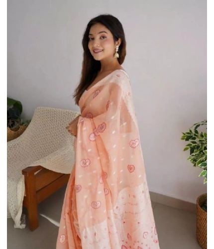 Women's Cotton Printed Saree With Unstitched Blouse 5.5Mtr (Peach) Women's Cotton Printed Saree With Unstitched Blouse 5.5Mtr (Peach)