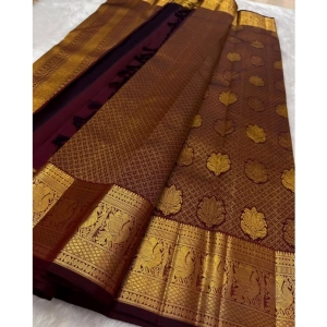 Generic Women's Silk Printed Saree With Unstitched Blouse 5.5Mtr (Maroon)