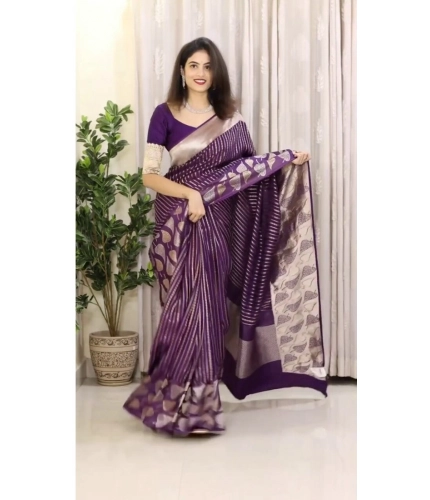 Women's Silk Printed Saree With Unstitched Blouse 5.5Mtr (Purple)