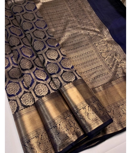 Women's Silk Printed Saree With Unstitched Blouse 5.5Mtr (Navy Blue) Women's Silk Printed Saree With Unstitched Blouse 5.5Mtr (Navy Blue)
