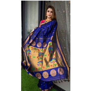 Generic Women's Silk Printed Saree With Unstitched Blouse 5.5Mtr (Blue)