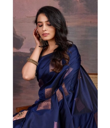 Women's Silk Printed Saree With Unstitched Blouse 5.5Mtr (Navy Blue) Women's Silk Printed Saree With Unstitched Blouse 5.5Mtr (Navy Blue)