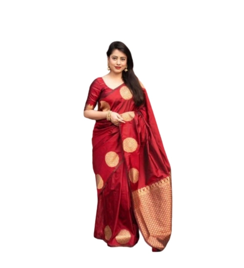 Women's Silk Printed Saree With Unstitched Blouse 5.5Mtr (Red)