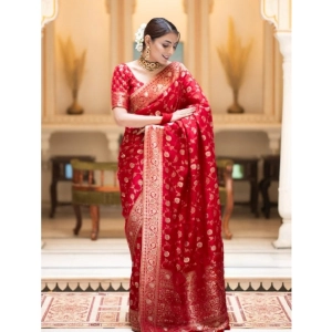 Generic Women's Silk Printed Saree With Unstitched Blouse 5.5Mtr (Red)