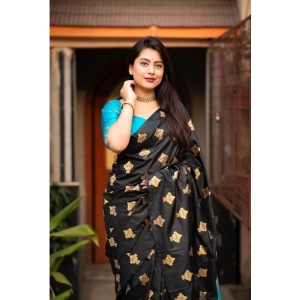 Generic Women's Silk Printed Saree With Unstitched Blouse 5.5Mtr (Sky Blue)