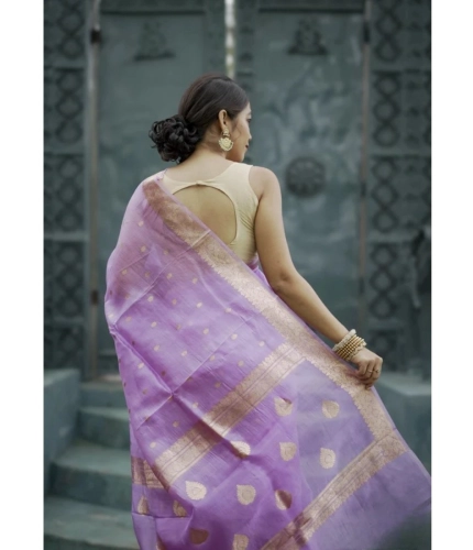 Women's Cotton Printed Saree With Unstitched Blouse 5.5Mtr (Lavender) Women's Cotton Printed Saree With Unstitched Blouse 5.5Mtr (Lavender)