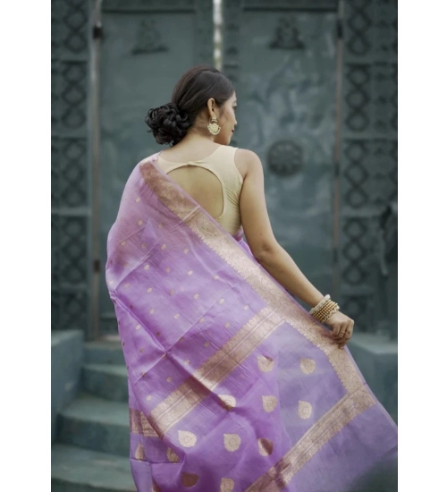 Women's Cotton  Printed Saree With Unstitched Blouse 5.5Mtr (Lavender)