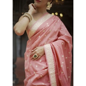 Generic Women's Cotton  Printed Saree With Unstitched Blouse 5.5Mtr (Peach)