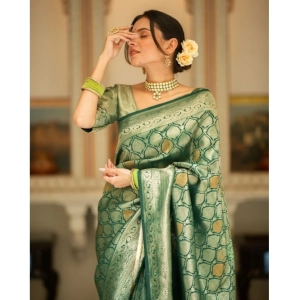 Generic Women's Silk Printed Saree With Unstitched Blouse 5.5Mtr (Green)