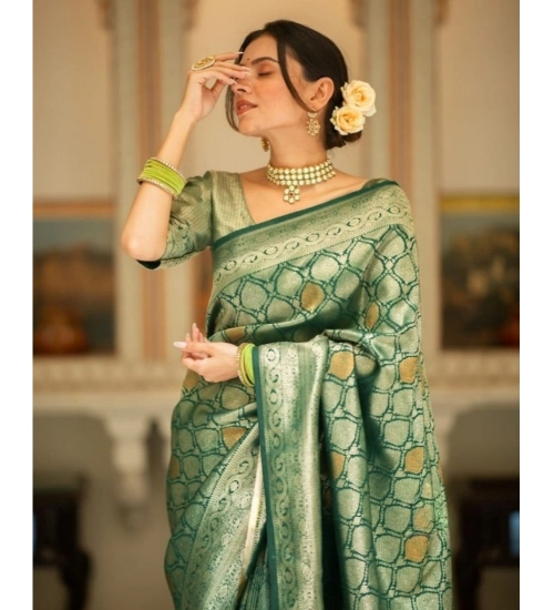 Women's Silk Printed Saree With Unstitched Blouse 5.5Mtr (Green)