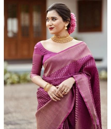 Women's Silk Printed Saree With Unstitched Blouse 5.5Mtr (Purple) Women's Silk Printed Saree With Unstitched Blouse 5.5Mtr (Purple)